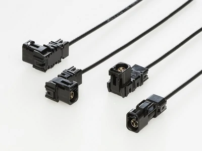 Mini-FAKRA and HFM coax cable assemblies with straight and right-angle connectors Mini-FAKRA and HFM coax cable assemblies with straight and right-angle connectors