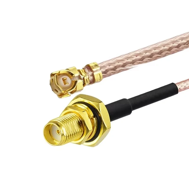 Miniature snap-on RF connector to SMA female bulkhead cable assembly with flexible coax Miniature snap-on RF connector to SMA female bulkhead cable assembly with flexible coax