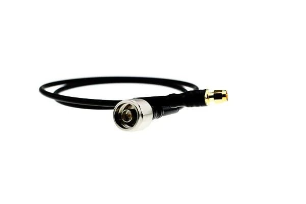 Mixed-interface RF coaxial pigtail with a large connector and miniature snap-on connector Mixed-interface RF coaxial pigtail with a large connector and miniature snap-on connector