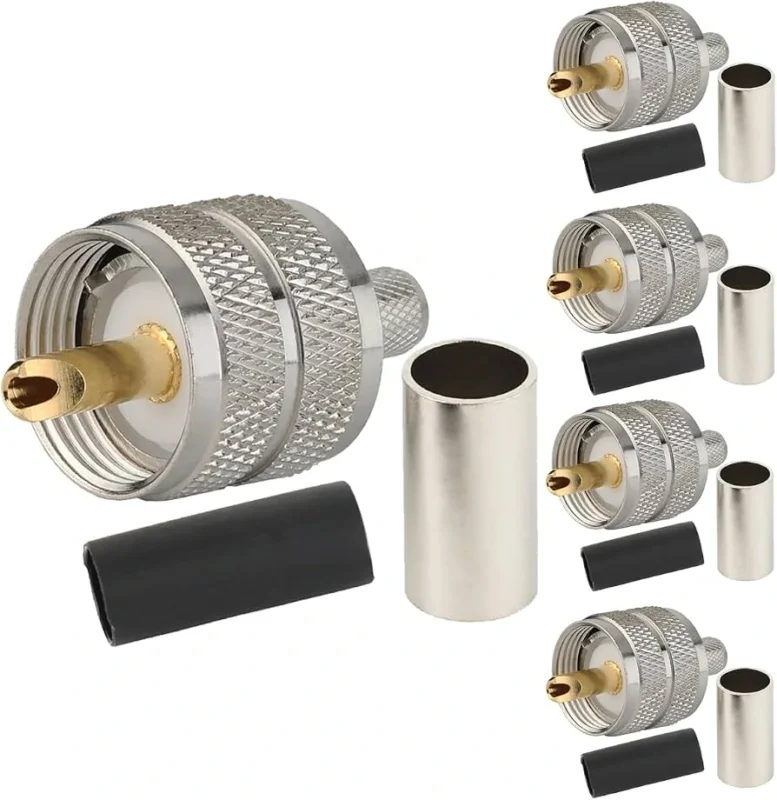 PL259 crimp connectors with metal ferrules and heat-shrink tubing PL259 crimp connectors with metal ferrules and heat-shrink tubing