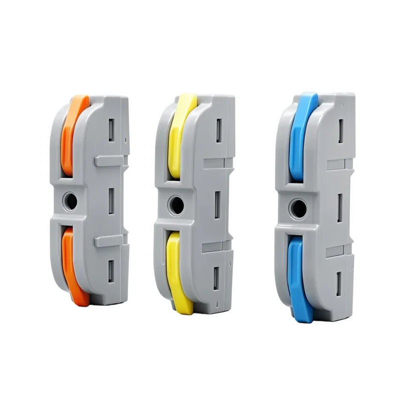 Push in wire connector types with multiple colors for quick electrical wiring installation Push in wire connector types with multiple colors for quick electrical wiring installation