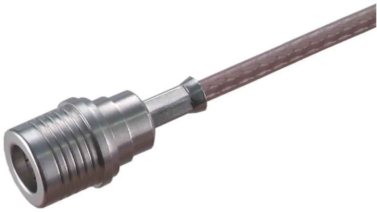 QMA connector installed on a coaxial cable with straight cable termination QMA connector installed on a coaxial cable with straight cable termination
