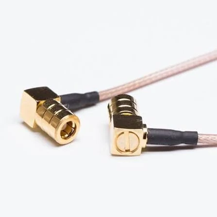 Right-angle miniature RF coaxial cable connectors for compact routing Right-angle miniature RF coaxial cable connectors for compact routing
