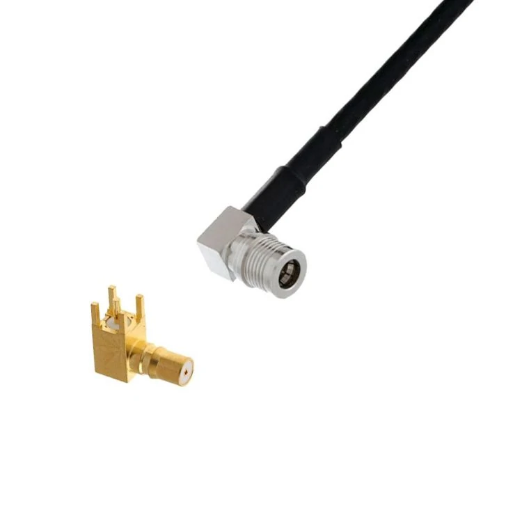 Right angle QMA cable connector and PCB mount QMA connector for RF applications Right angle QMA cable connector and PCB mount QMA connector for RF applications