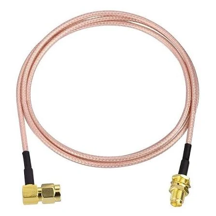 Right angle SMA antenna extension cable with female bulkhead connector Right angle SMA antenna extension cable with female bulkhead connector