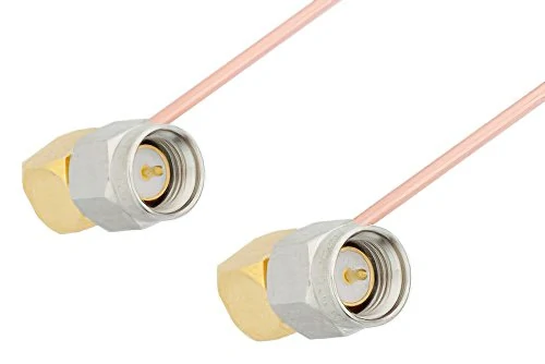 Right angle SMA male connectors installed on semi-rigid coaxial cables Right angle SMA male connectors installed on semi-rigid coaxial cables