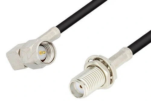Right angle SMA male to straight SMA female bulkhead cable assembly Right angle SMA male to straight SMA female bulkhead cable assembly