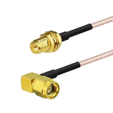 Right angle SMA male to female extension cable with bulkhead connector Right angle SMA male to female extension cable with bulkhead connector