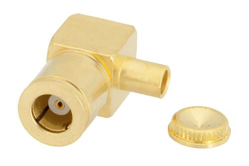 Right angle SMB connector with gold-plated protective cap Right angle SMB connector with gold-plated protective cap
