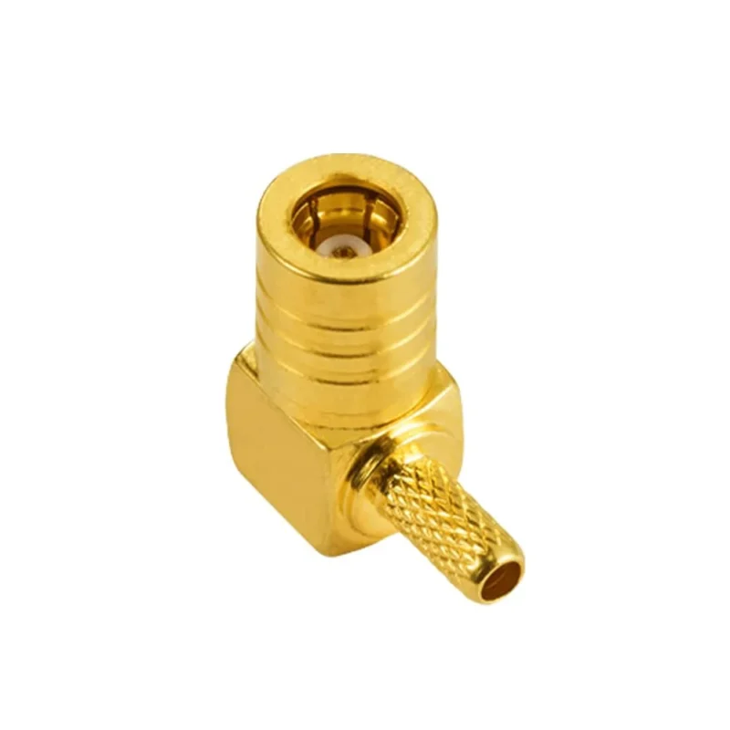 Gold-plated right angle SMB crimp connector for coaxial cable Gold-plated right angle SMB crimp connector for coaxial cable