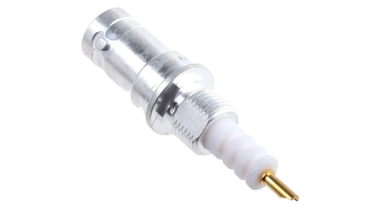 SHV bulkhead connector showing bayonet coupling, threaded body, and protected center contact SHV bulkhead connector showing bayonet coupling, threaded body, and protected center contact
