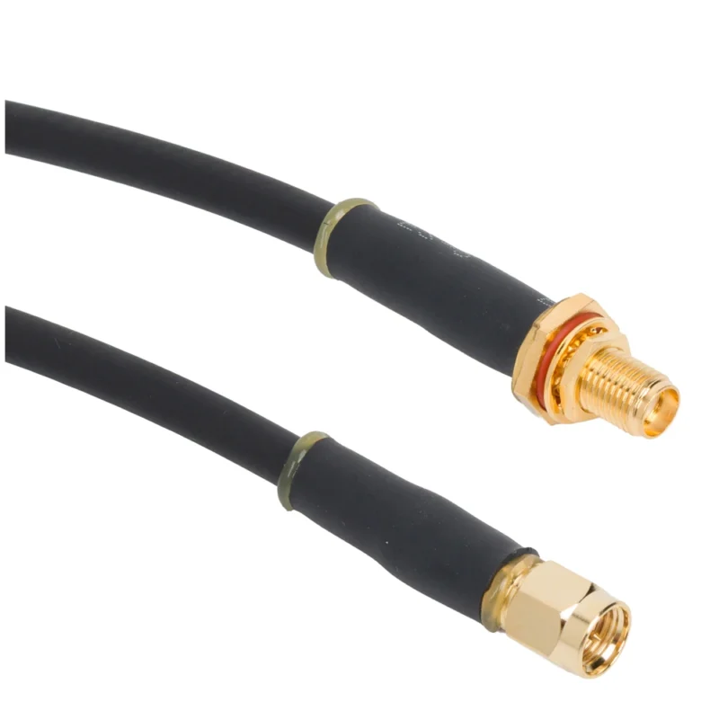 SMA bulkhead coax cable assembly with flexible strain relief SMA bulkhead coax cable assembly with flexible strain relief