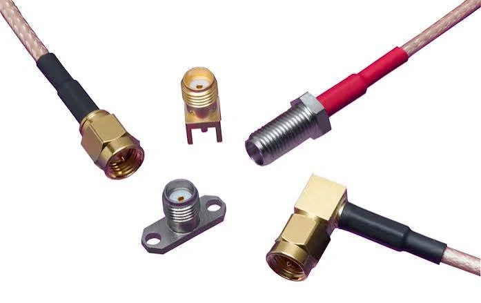 SMA straight right-angle bulkhead and flange connector styles for cable assemblies SMA straight right-angle bulkhead and flange connector styles for cable assemblies