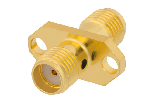 UHF male to SMA female coaxial adapter shown from front and back UHF male to SMA female coaxial adapter shown from front and back