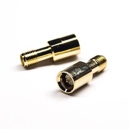 Pair of gold-plated inline RF adapters with threaded SMA interfaces Pair of gold-plated inline RF adapters with threaded SMA interfaces