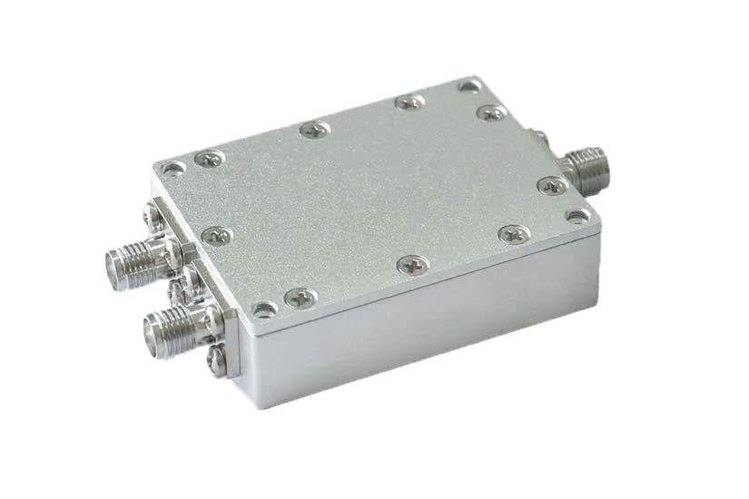 SMA RF power splitter in metal housing for low-loss signal distribution and RF system testing SMA RF power splitter in metal housing for low-loss signal distribution and RF system testing