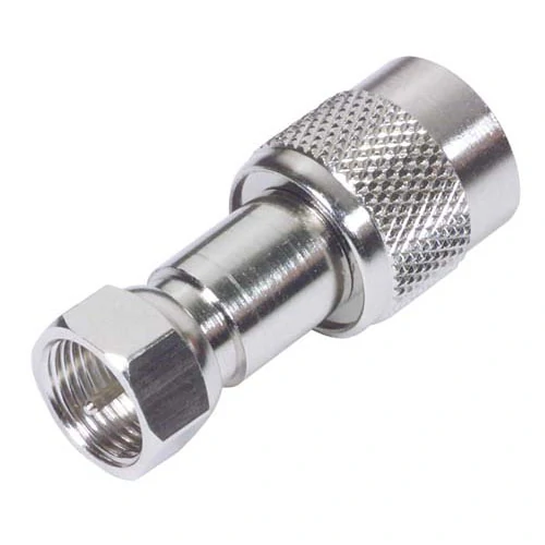 Straight cross-series coax adapter with threaded and bayonet RF connector interfaces Straight cross-series coax adapter with threaded and bayonet RF connector interfaces