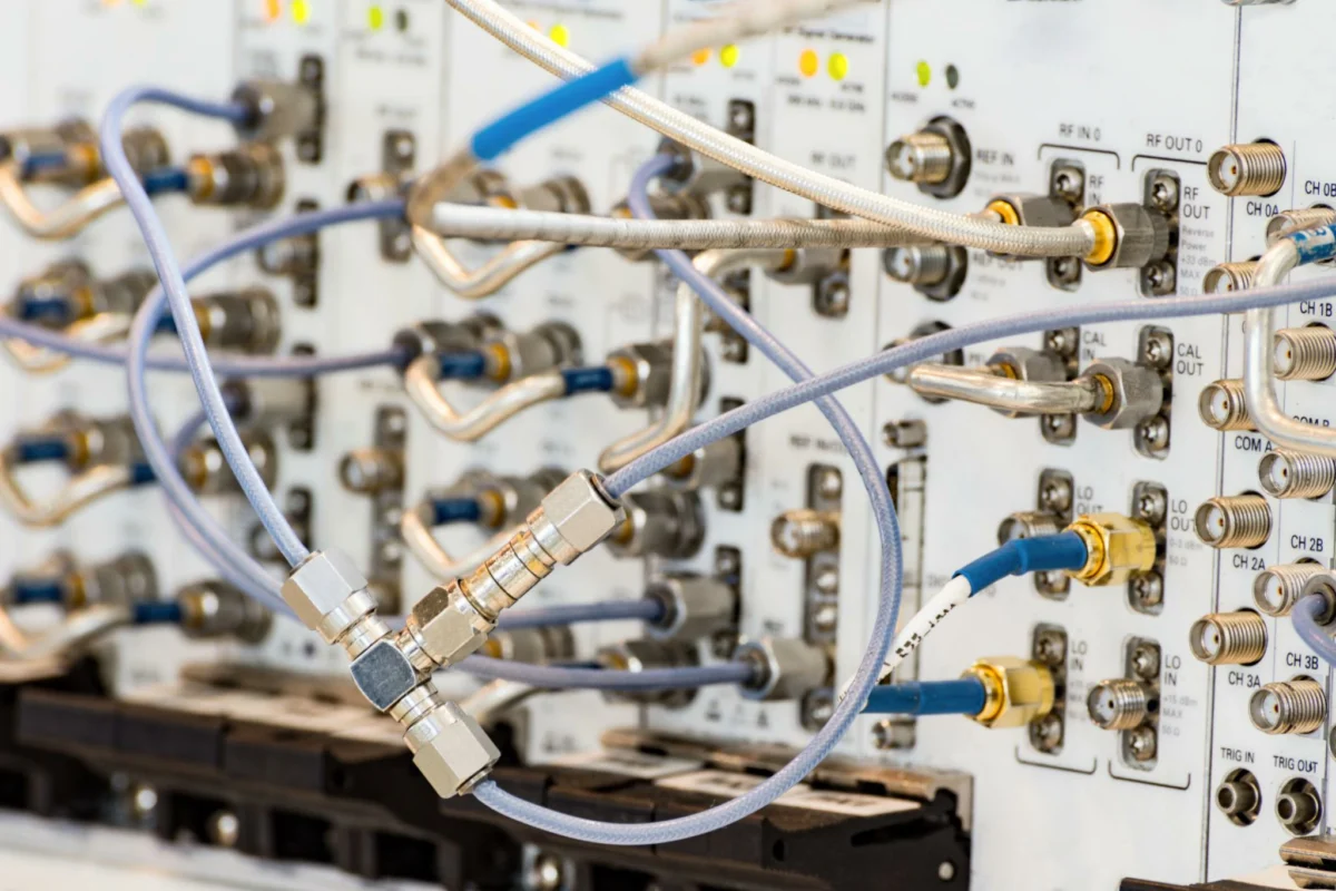 BNC coaxial cable assembly connected to RF test equipment for laboratory measurement BNC coaxial cable assembly connected to RF test equipment for laboratory measurement