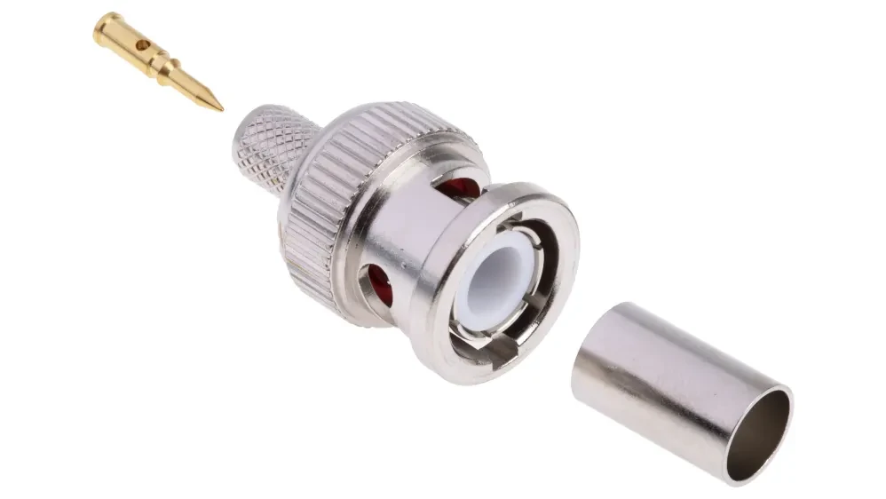 BNC connector structure showing internal contact and assembly components BNC connector structure showing internal contact and assembly components