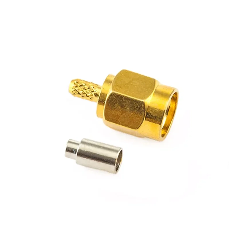 Gold plated SMA male connector with ferrule for 50 ohm RF coaxial cable assembly Gold plated SMA male connector with ferrule for 50 ohm RF coaxial cable assembly