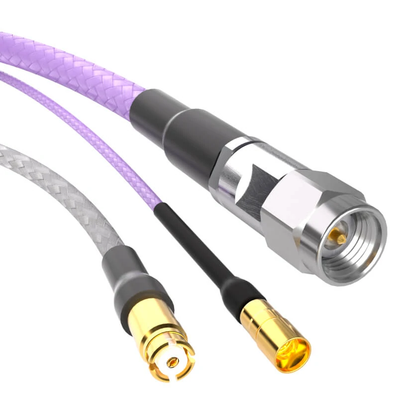 Low loss RF cable assembly with multiple RF connectors for signal transmission applications Low loss RF cable assembly with multiple RF connectors for signal transmission applications