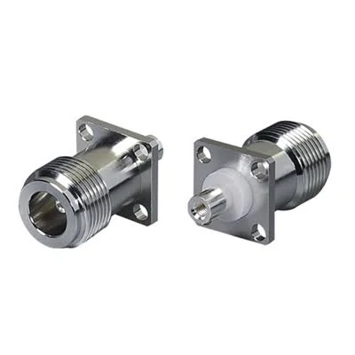 N Female bulkhead flange mount connector for RF equipment panel installation N Female bulkhead flange mount connector for RF equipment panel installation