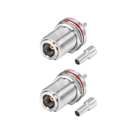 N Type female bulkhead RF coax connectors with cable ferrules N Type female bulkhead RF coax connectors with cable ferrules