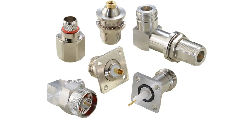Various N type RF connectors adapters and mounting styles for coaxial communication systems Various N type RF connectors adapters and mounting styles for coaxial communication systems
