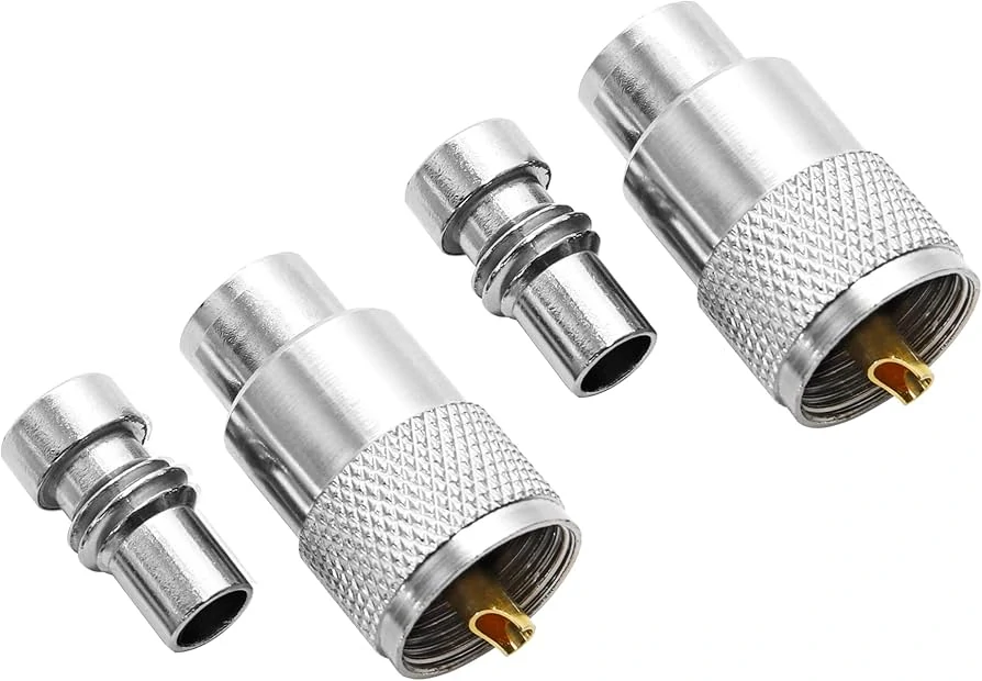 PL259 and SO239 UHF connector mating pair for RF coaxial systems PL259 and SO239 UHF connector mating pair for RF coaxial systems