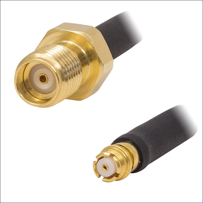Right angle SMA male to SMA female bulkhead cable assembly Right angle SMA male to SMA female bulkhead cable assembly