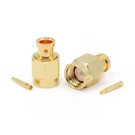 SMA connector components showing center pin and connector assembly structure SMA connector components showing center pin and connector assembly structure