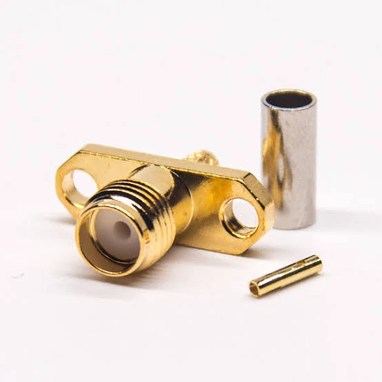 SMA female four hole flange connector for high frequency RF applications SMA female four hole flange connector for high frequency RF applications