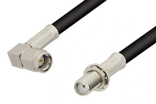 SMA male to SMA female extension cable close-up for RF applications SMA male to SMA female extension cable close-up for RF applications