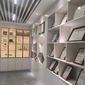 Certificate wall showing international standards and quality assurance