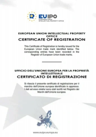 European Union trademark registration certificate issued by EUIPO