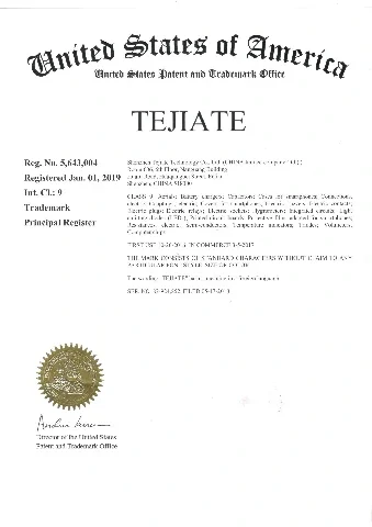 TEJIATE trademark registration certificate issued by the USPTO